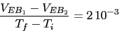 \begin{displaymath}\frac{V_{EB_{1}}-V_{EB_{2}}}{T_{f}-T_{i}}=2\,10^{-3}\end{displaymath}