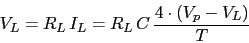 \begin{displaymath}V_{L}=R_{L}\,I_{L}=R_{L}\,C\,\frac{4\cdot (V_{p}-V_{L})}{T}\end{displaymath}
