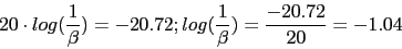 \begin{displaymath}20\cdot log(\frac{1}{\beta})=-20.72;log(\frac{1}{\beta})=\frac{-20.72}{20}=-1.04\end{displaymath}