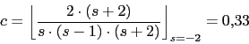 valor del coeficiente c de la descomposicion en fracciones simples de la funcion de transferencia