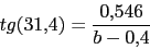 \begin{displaymath}tg(31.4)=\frac{0.546}{b-0.4}\end{displaymath}